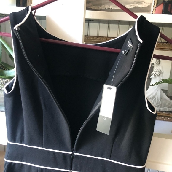 TALBOTS TIMELESS BLACK W/WHITE PIPING COCKTAIL DRESS 4 PETITE NEW WITH TAGS - Picture 7 of 9